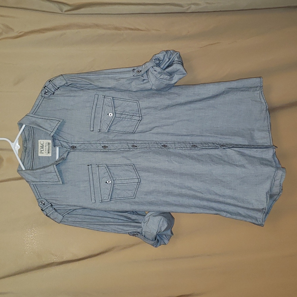 Mens PD&C collar button down long sleeve shirt. Sz Lg
